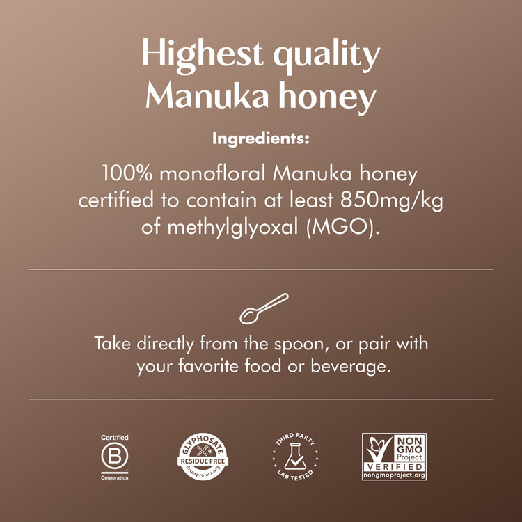 Whenua UMF 20+ Manuka Honey | MGO 829+ Raw New Zealand Honey | Daily Digestive and Immune Boost | 100% Pure, Non-GMO Certified Manuka Honey
